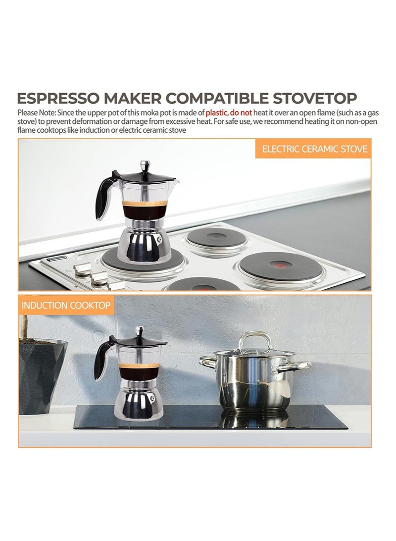 EZSOZO Clear Plastic Moka， Pot 4 Cup 200ml Stainless Steel Coffee Maker ，Uncoated Stovetop Espresso Coffee maker Italian Classic Style Brewing Greca Cafe Mocha Machine for Cafeteras Camping Travel Home Use - Image 5